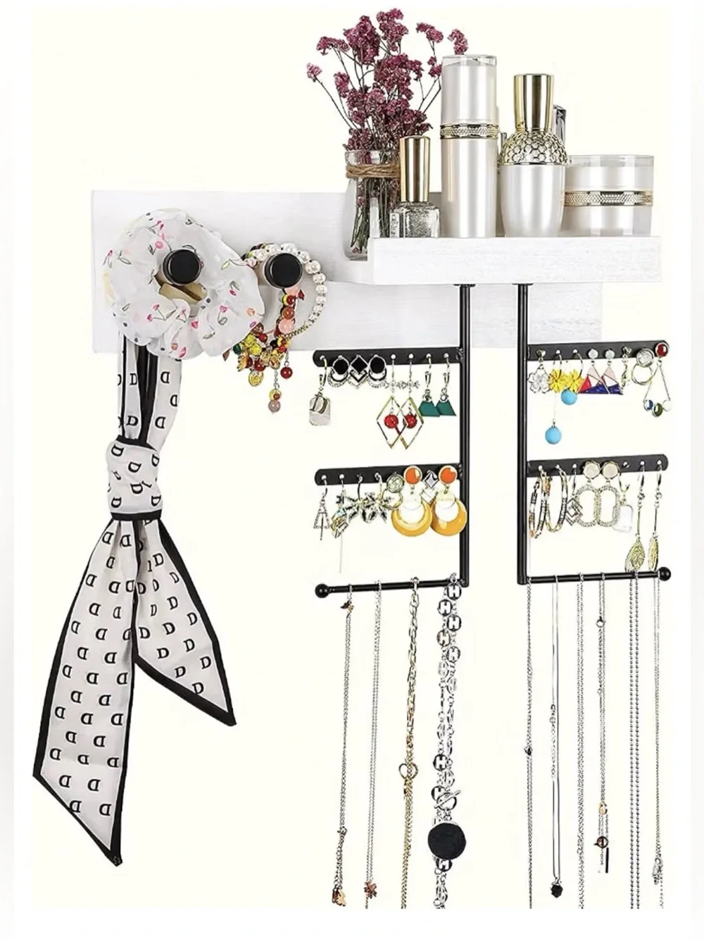 Wall-Mounted Jewelry & Accessory Organizer - White and Black